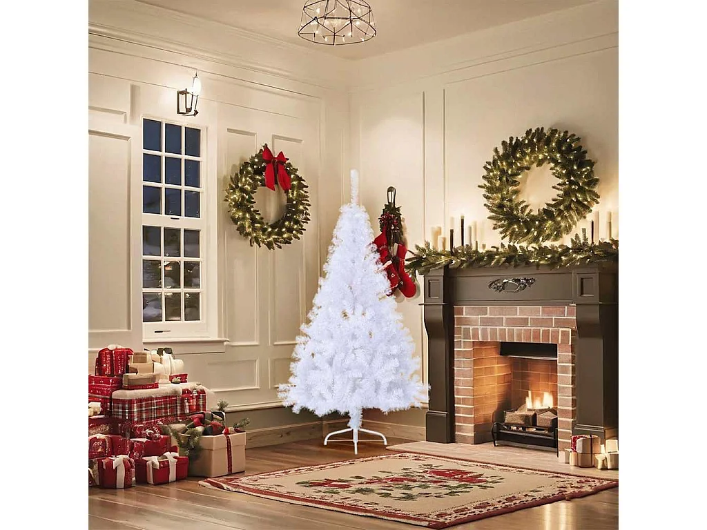 Meia árvore de Natal artificial com suporte 150 cm PVC branco