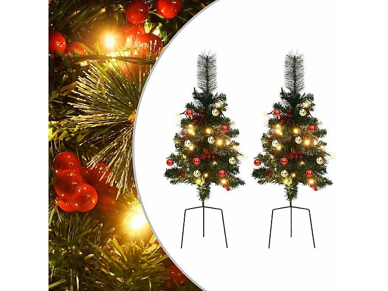 Árboles de Navidad de camino con luces 2 unidades PVC 76 cm