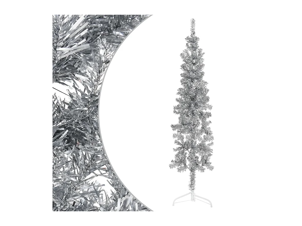 Demi sapin de Noël artificiel mince avec support Argenté 120 cm