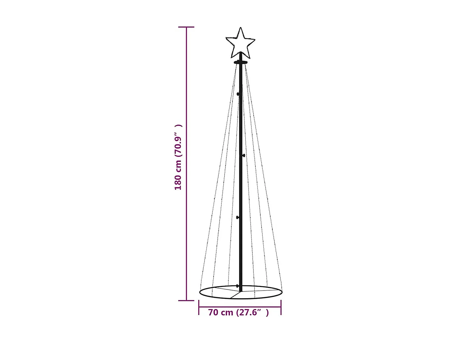 Kegelkerstboom 108 LED's 70x180 cm koudwit