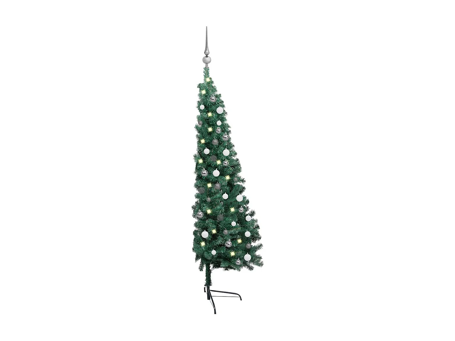 Meia árvore Natal artificial pré-iluminada com bolas verde