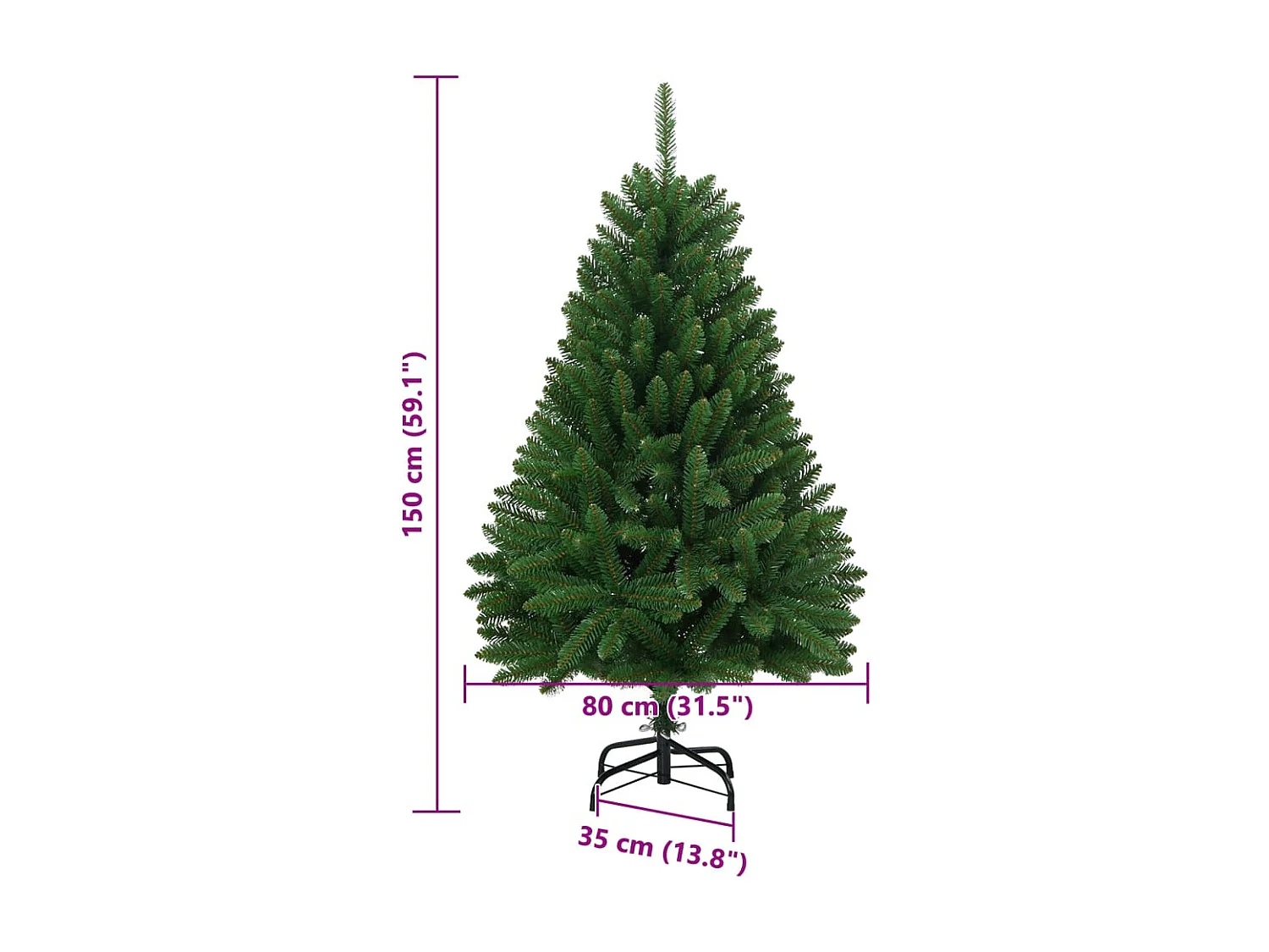 Árbol de Navidad artificial con bisagras y soporte verde 150 cm