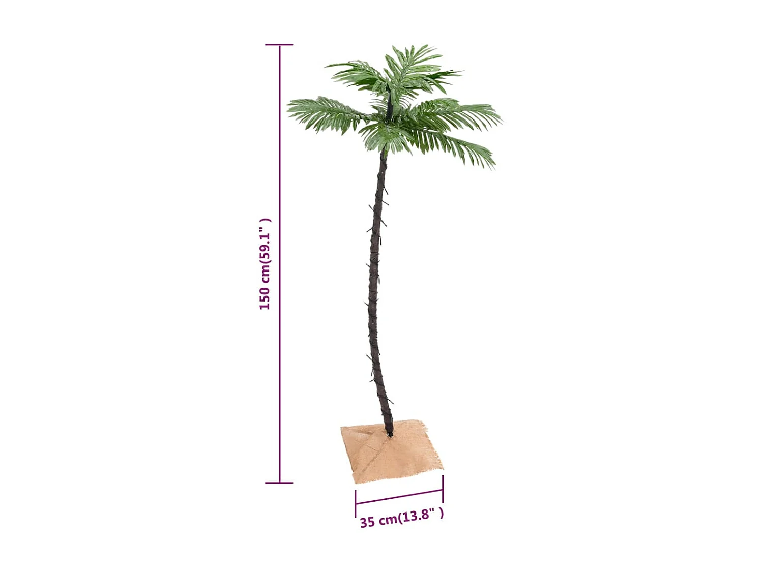Palmera artificial con 88 LED blanco cálido 150 cm