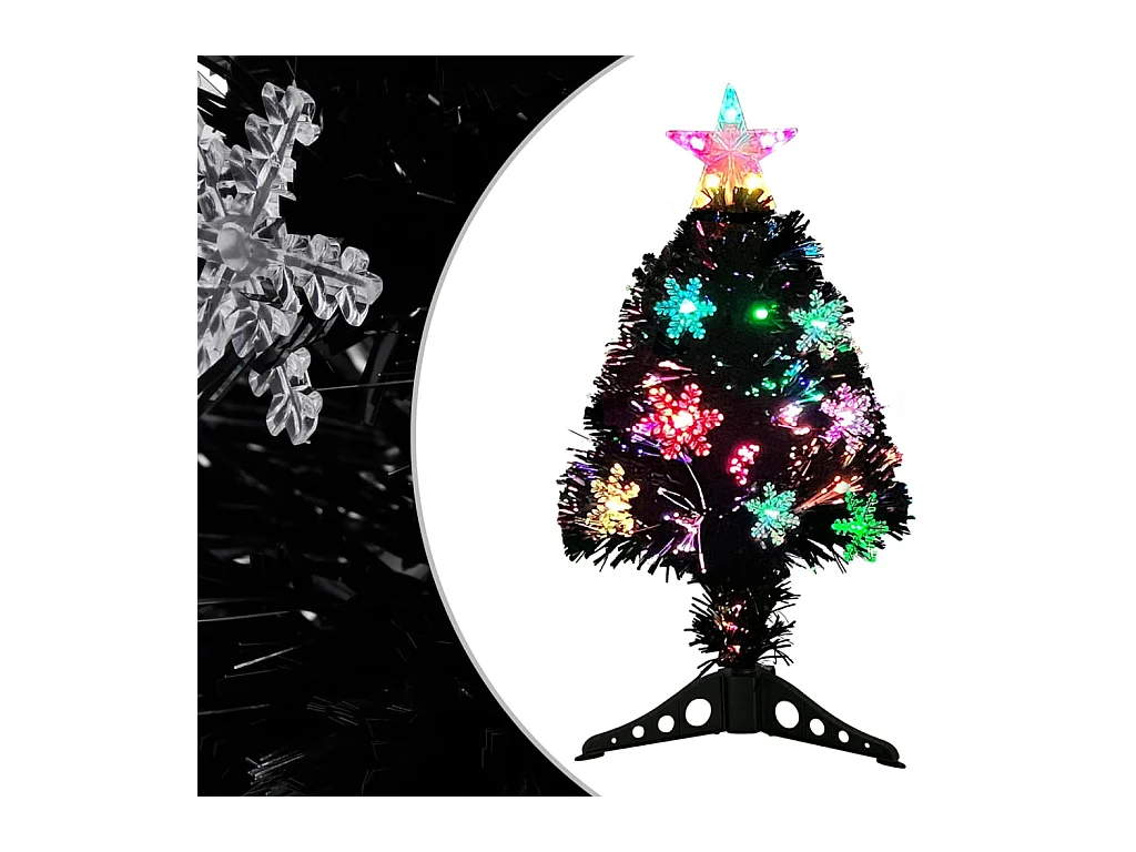 Sapin de Noël et flocons de neige LED Noir 64 cm Fibre optique