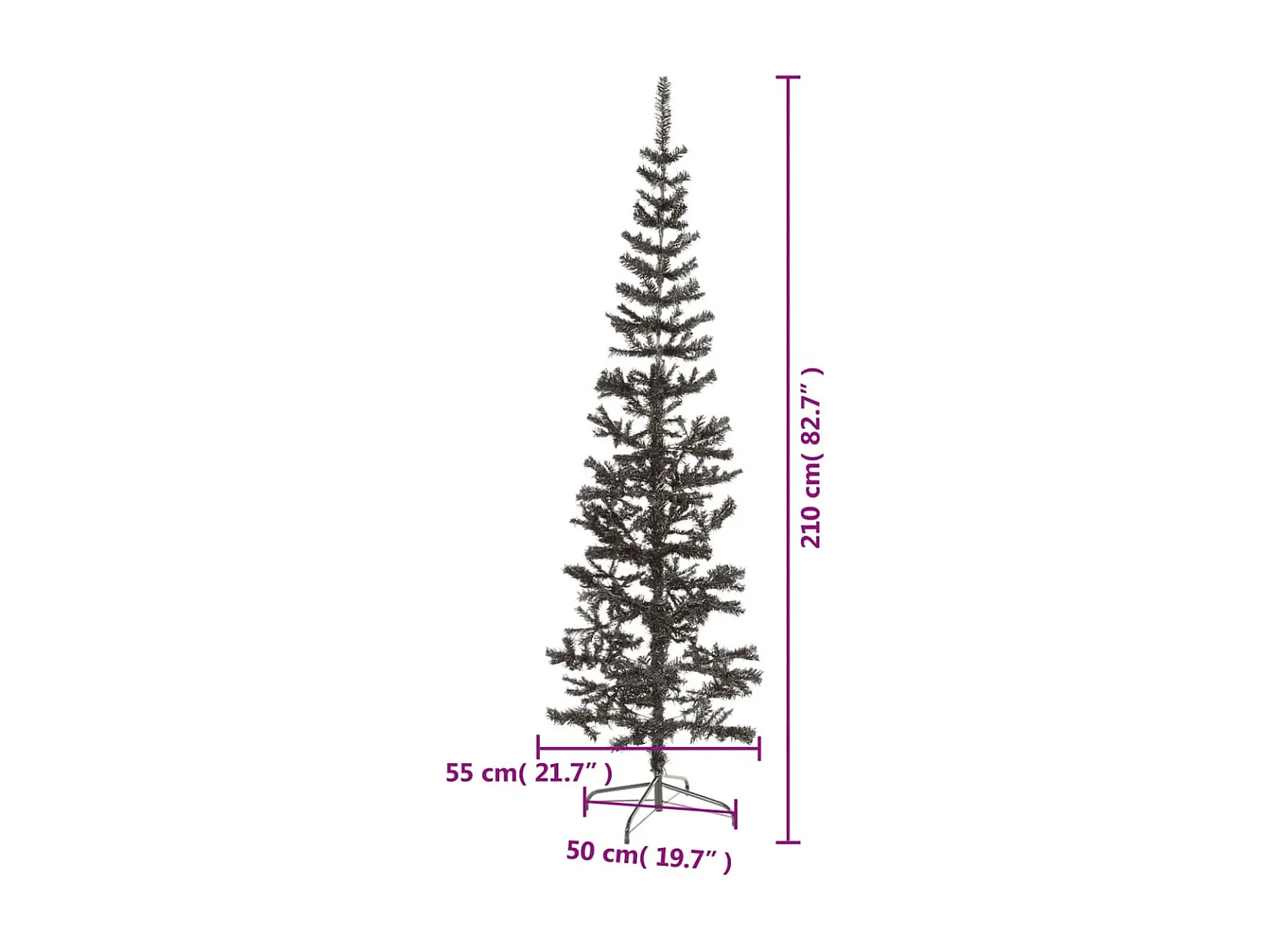 Árbol de Navidad delgado negro 210 cm