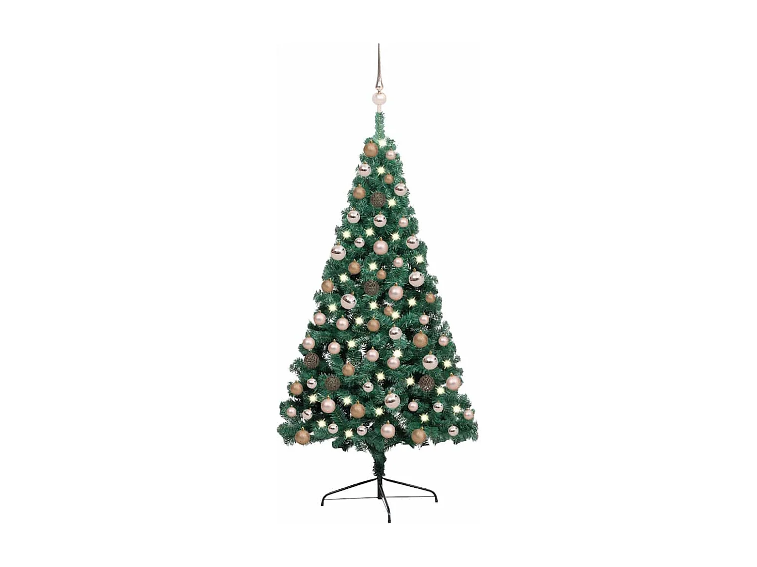 Demi-arbre de Noël artificiel pré-éclairé et boules vert 120 cm