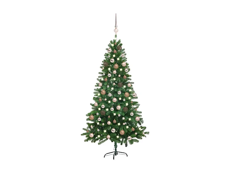 Árbol de Navidad preiluminado con luces y bolas verde 150 cm