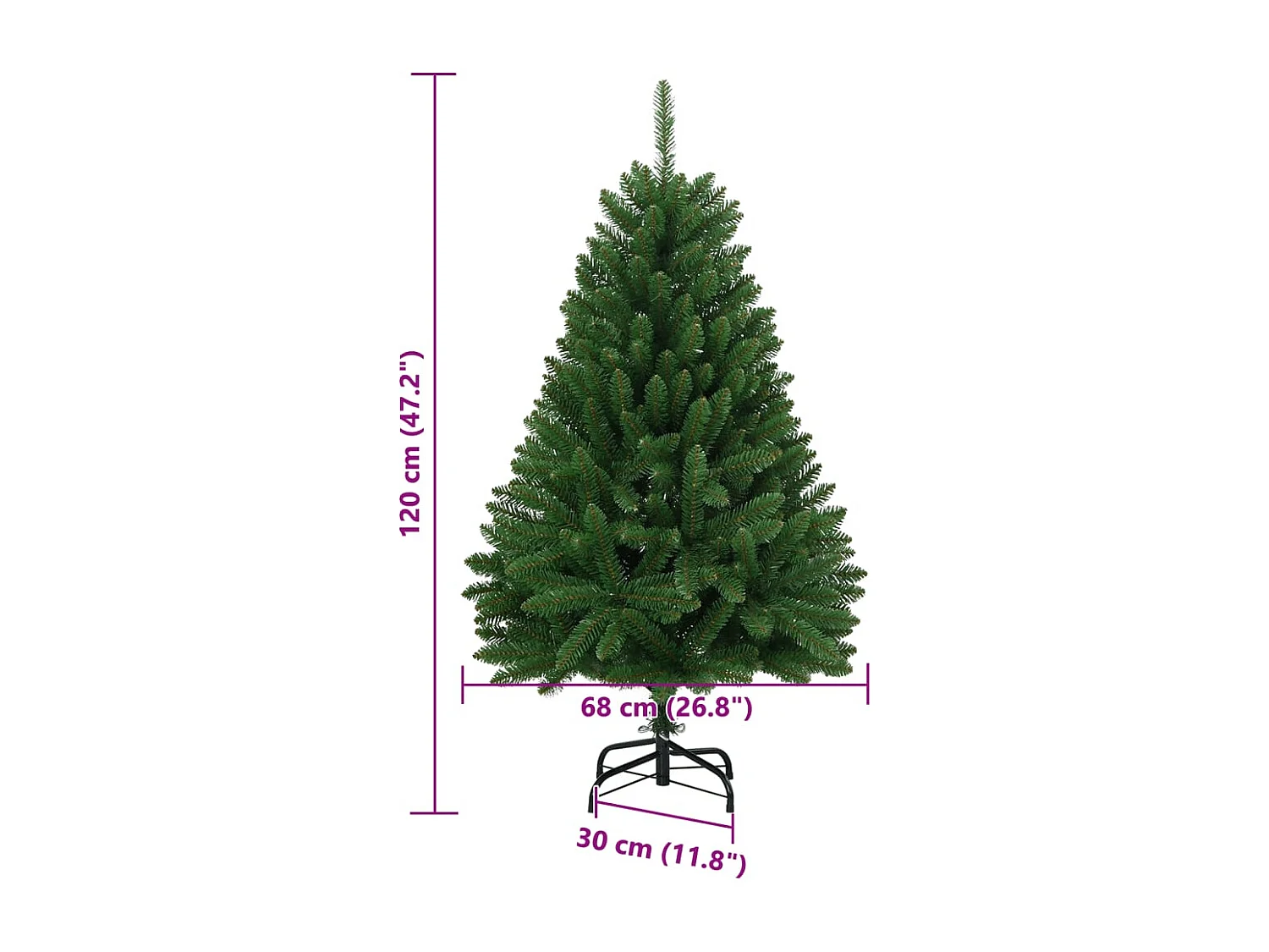 Sapin de Noël artificiel à charnières avec support vert 120 cm