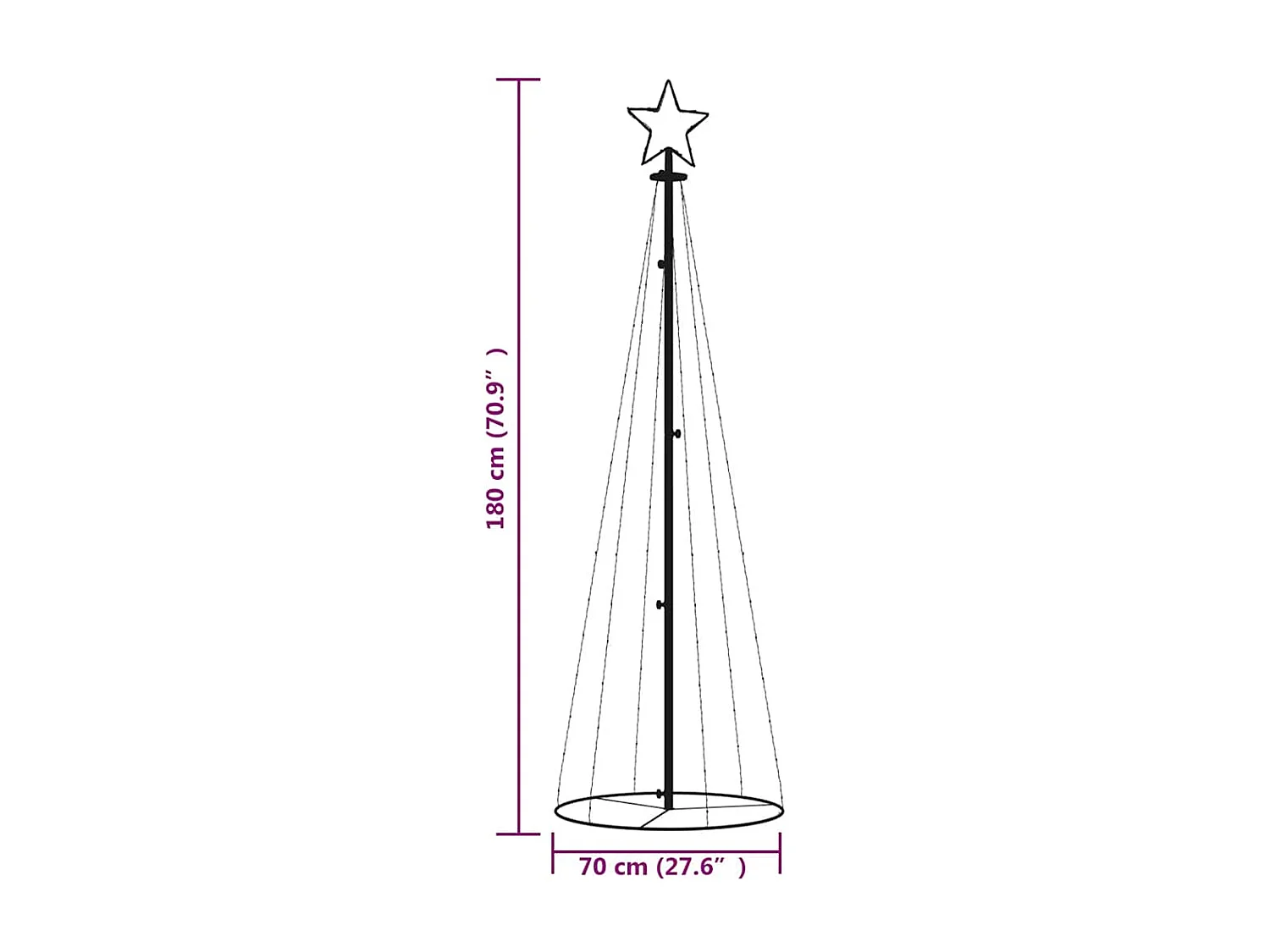 Árvore de Natal em cone 108 luzes LED 70x180 cm colorido