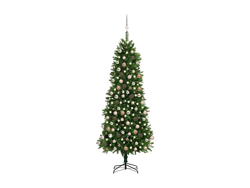 Arbre de Noël artificiel pré-éclairé et boules 240 cm vert
