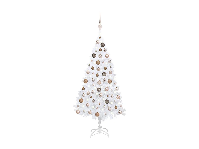 Arbre de Noël artificiel pré-éclairé et boules blanc 120 cm PVC