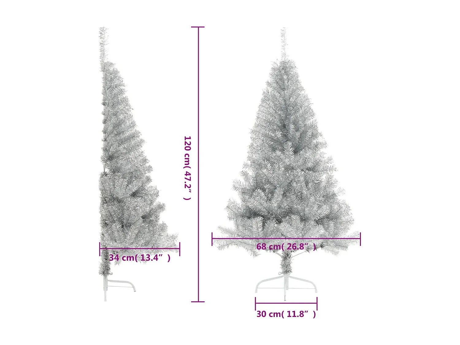 Demi sapin de Noël artificiel avec support argenté 120 cm PET