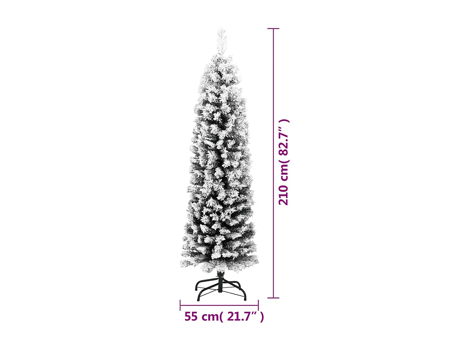 Sapin de Noël artificiel mince flocon de neige vert 210 cm PVC