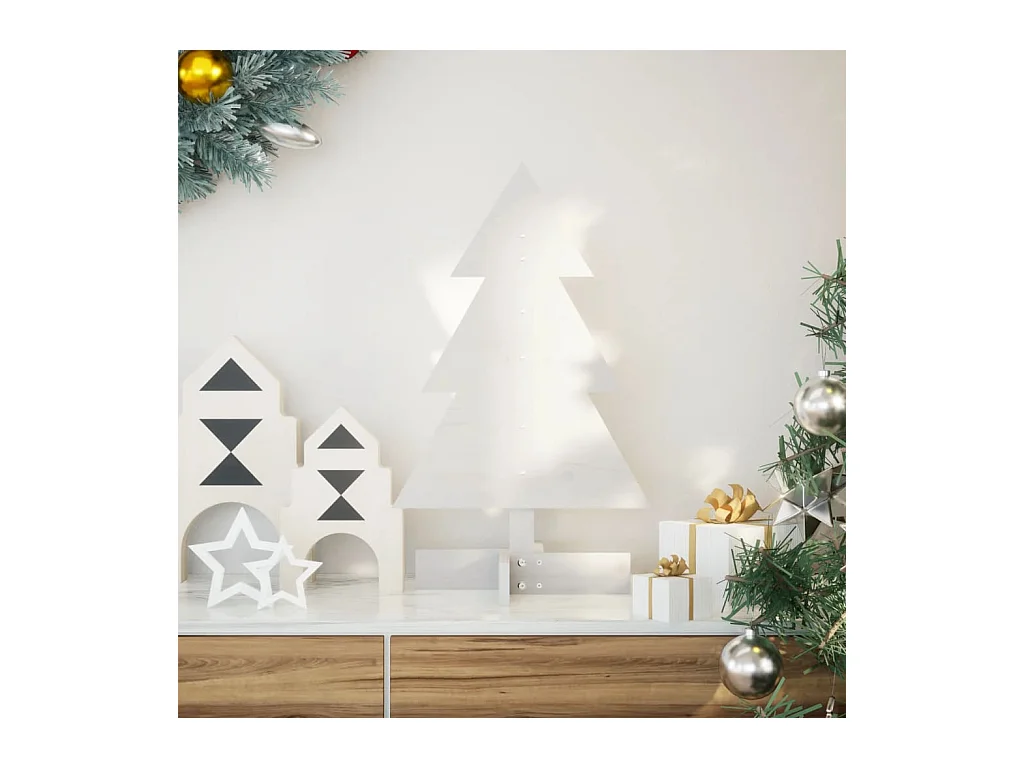 Arbre de Noël en bois pour décoration blanc 60 cm pin massif