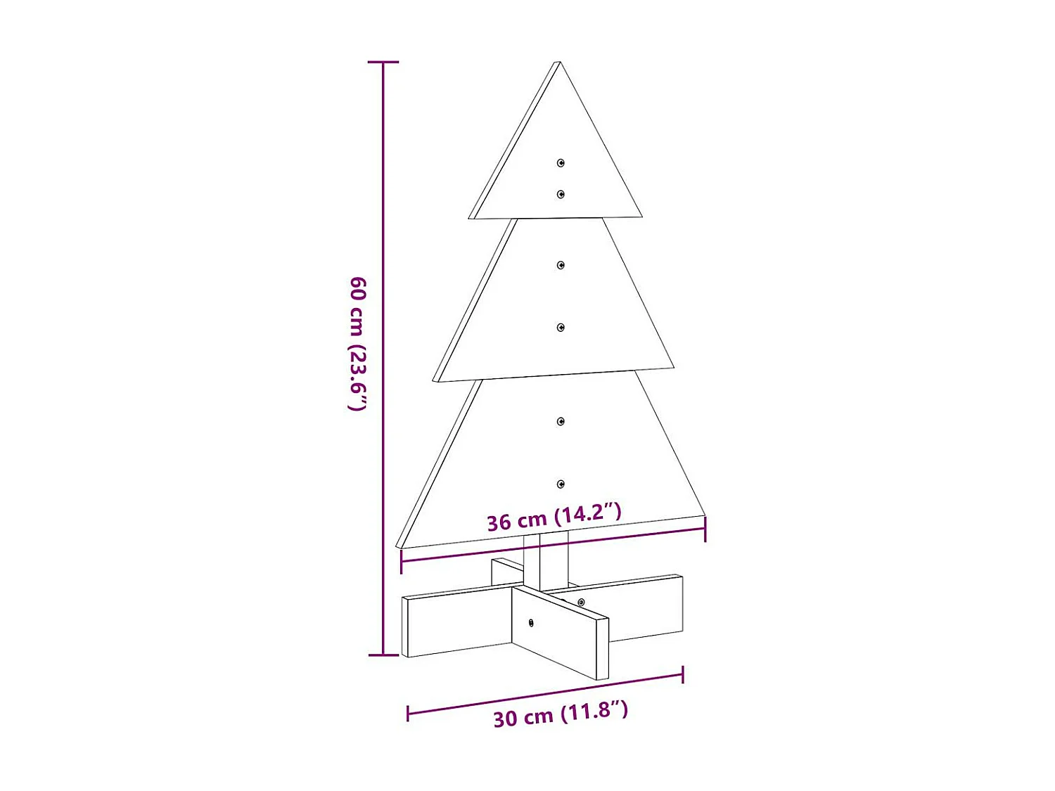Arbre de Noël en bois pour décoration blanc 60 cm pin massif