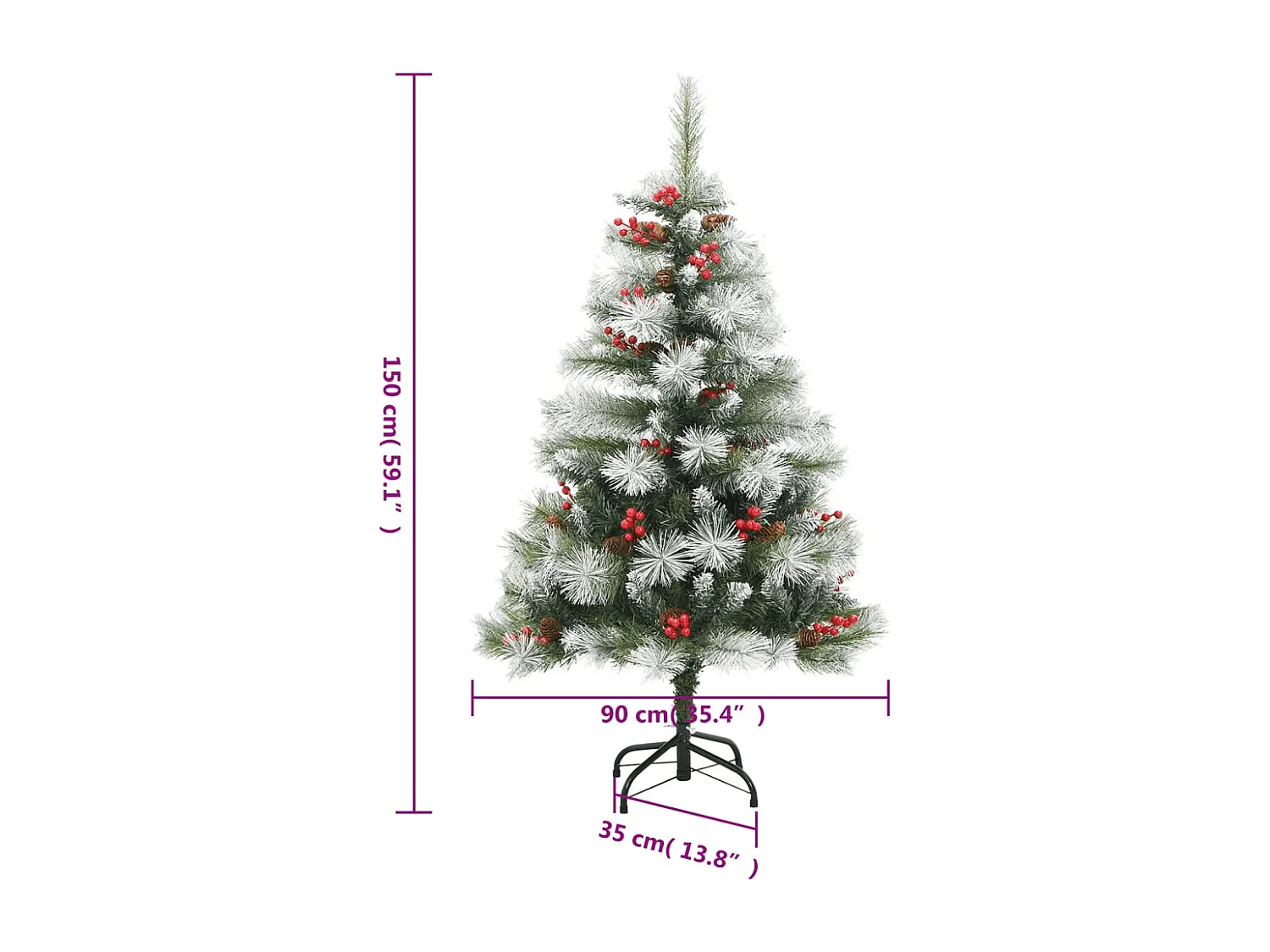 Árvore de Natal artificial articulada com pinhas e bagas 150 cm