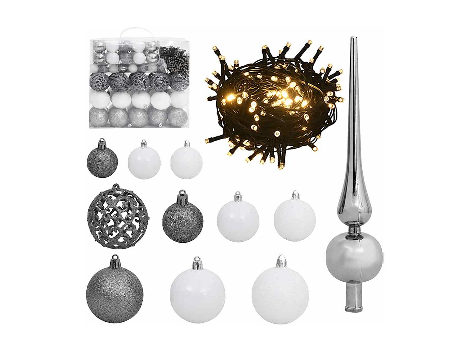 Sapin de Noël artificiel 300 LED&boules&neige floquée 180 cm