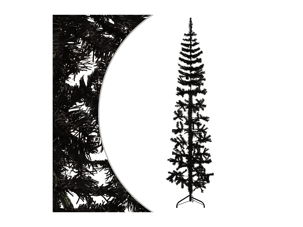 Demi sapin de Noël artificiel mince avec support Noir 240 cm