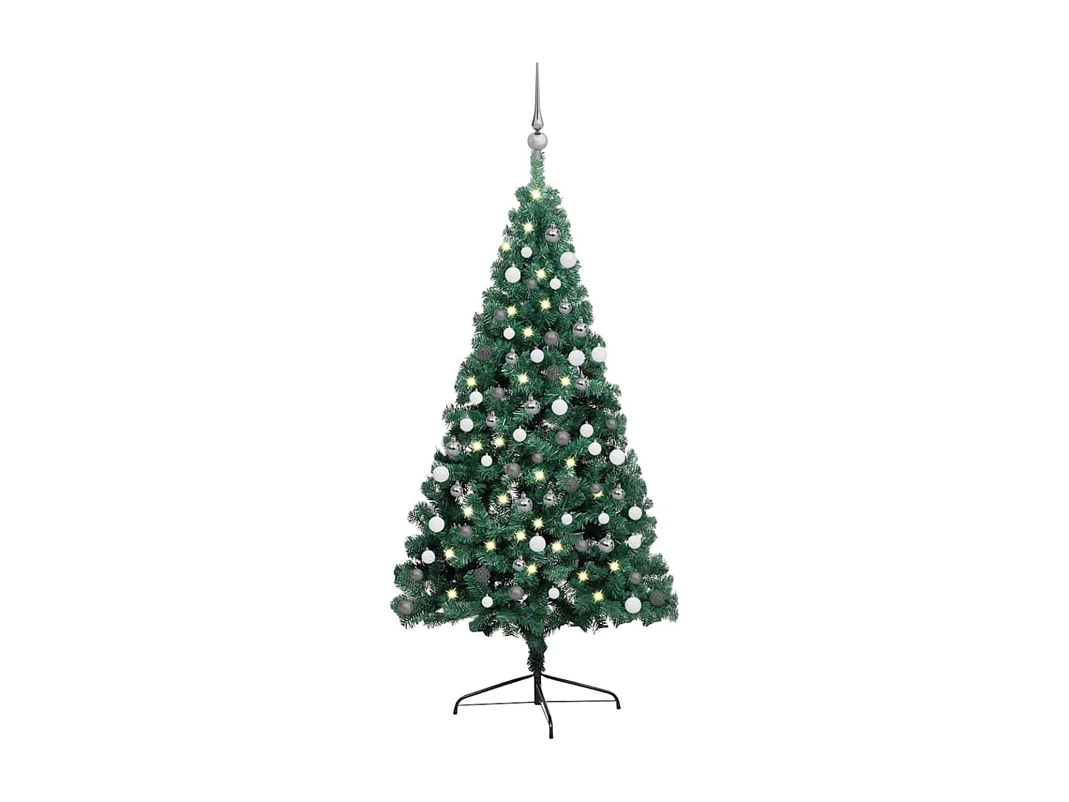 Demi-arbre de Noël artificiel pré-éclairé et boules vert 210 cm