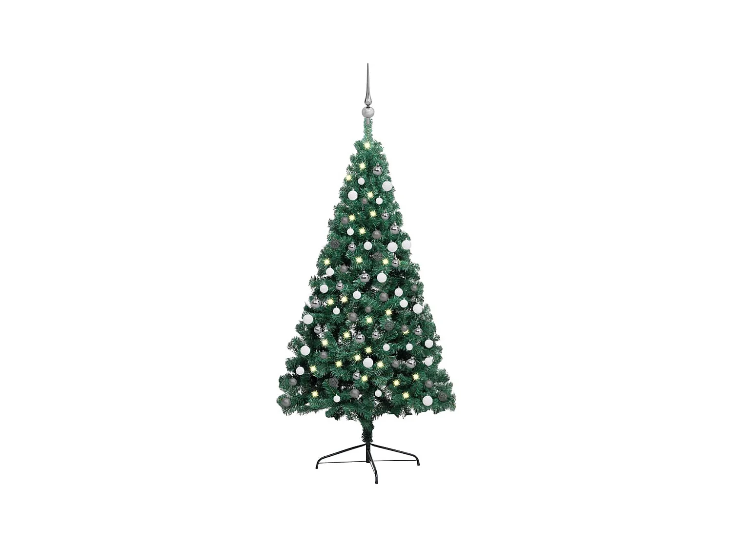 Medio árbol de Navidad artificial con LEDs y bolas verde 210 cm
