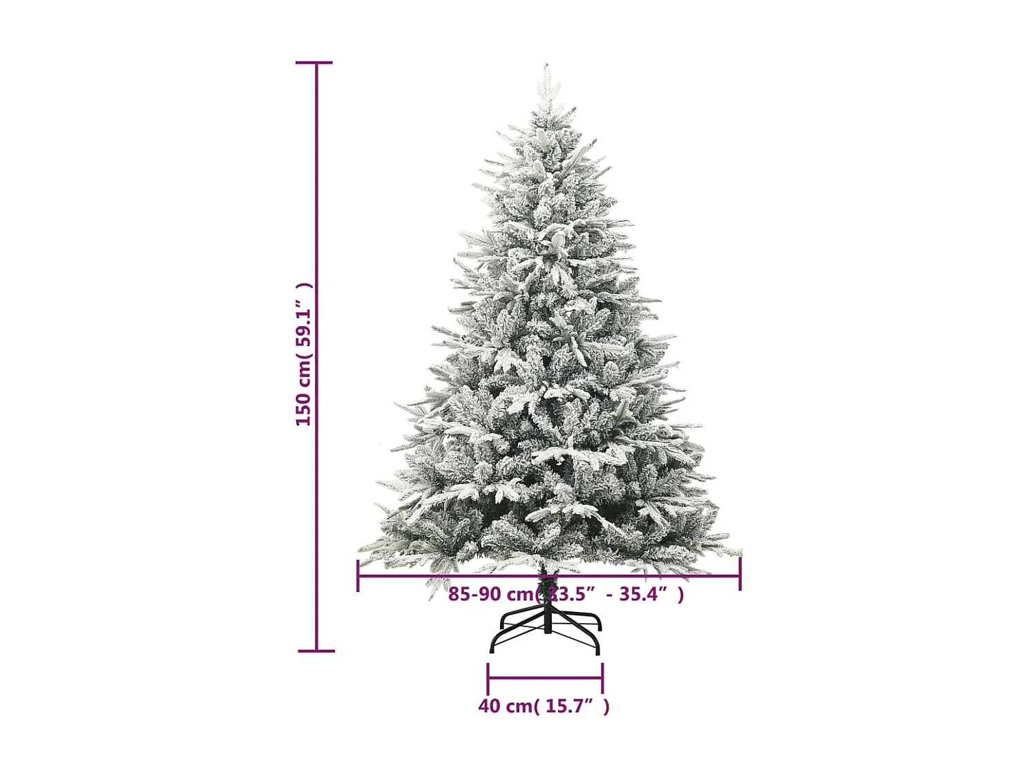 Árvore de Natal artificial com neve 150 cm PVC e PE verde
