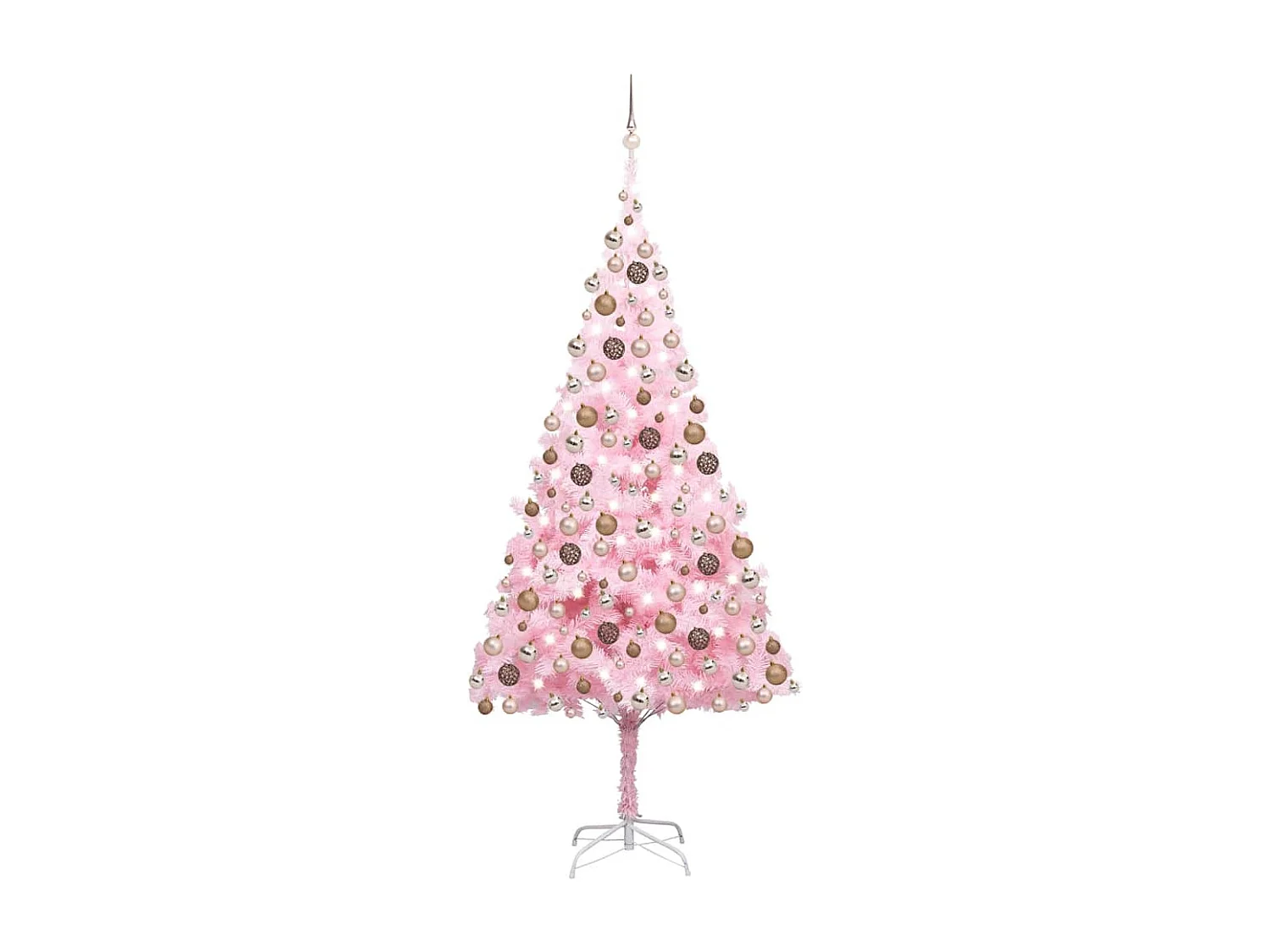 Arbre de Noël artificiel pré-éclairé et boules rose 240 cm PVC
