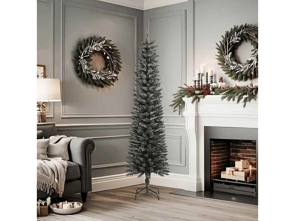 Sapin de Noël artificiel mince avec support Vert 180 cm PVC