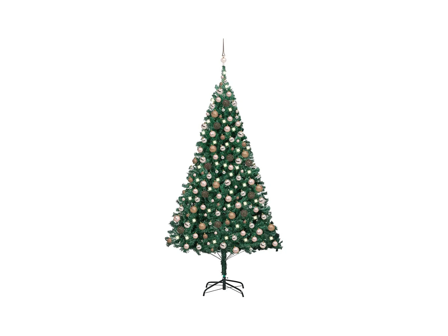 Árbol de Navidad artificial con LEDs y bolas PVC verde 210 cm