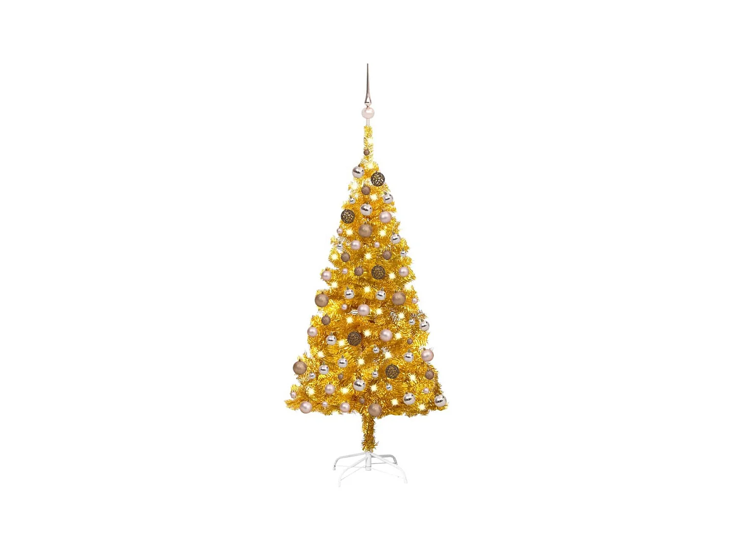 Árbol de Navidad artificial con LEDs y bolas PET dorado 150 cm