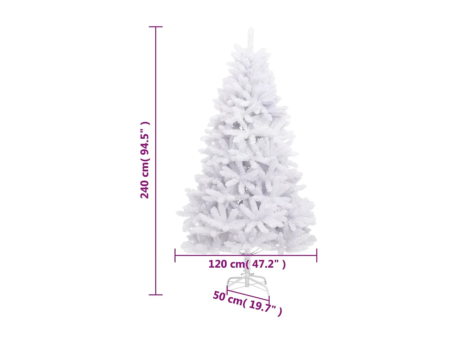 Kunstkerstboom met scharnieren met standaard 240 cm wit