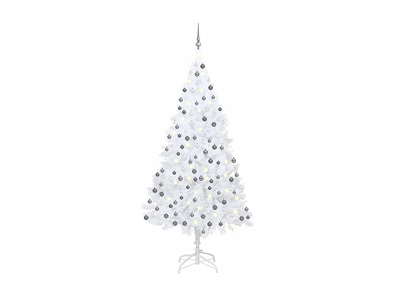 Árvore Natal artificial pré-iluminada com bolas branco