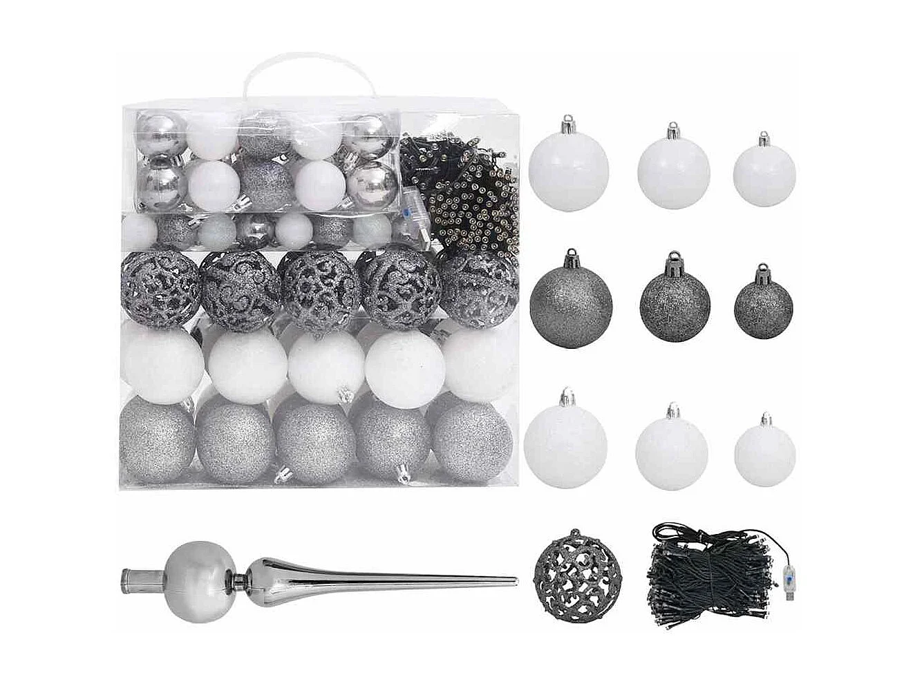 Arbre de Noël artificiel pré-éclairé et boules blanc 240 cm