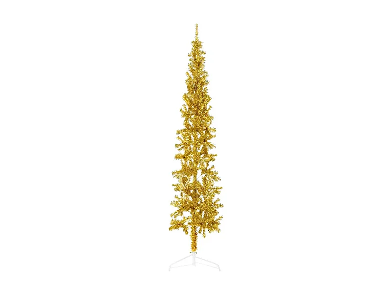 Medio árbol de Navidad artificial con soporte dorado 210 cm