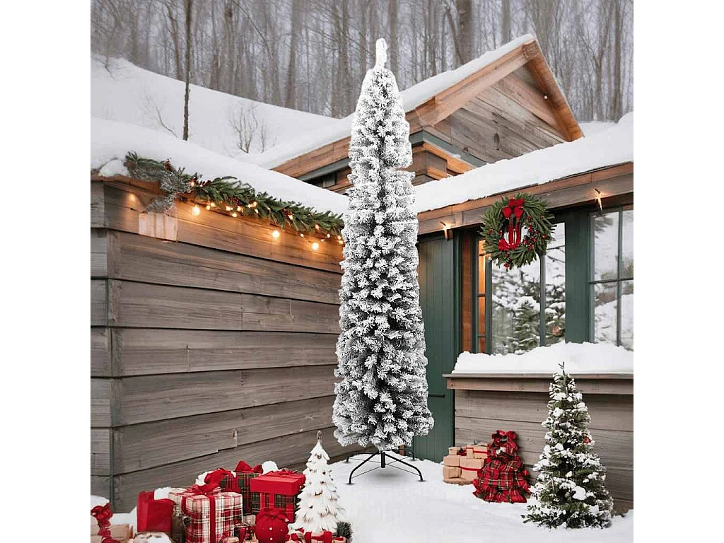 Árvore de Natal artificial fina com neve 240 cm PVC verde