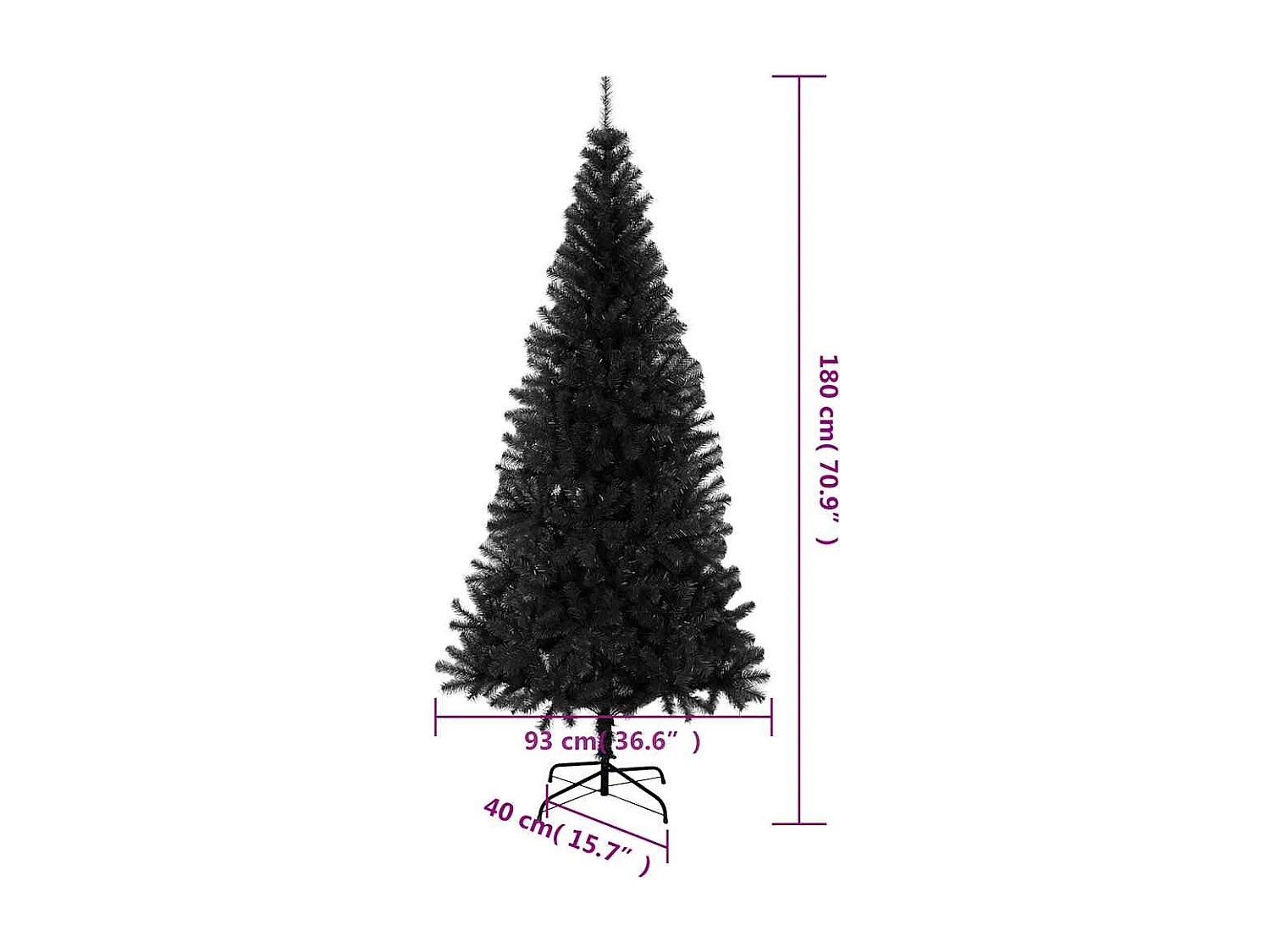 Sapin de Noël artificiel avec support noir 180 cm PVC