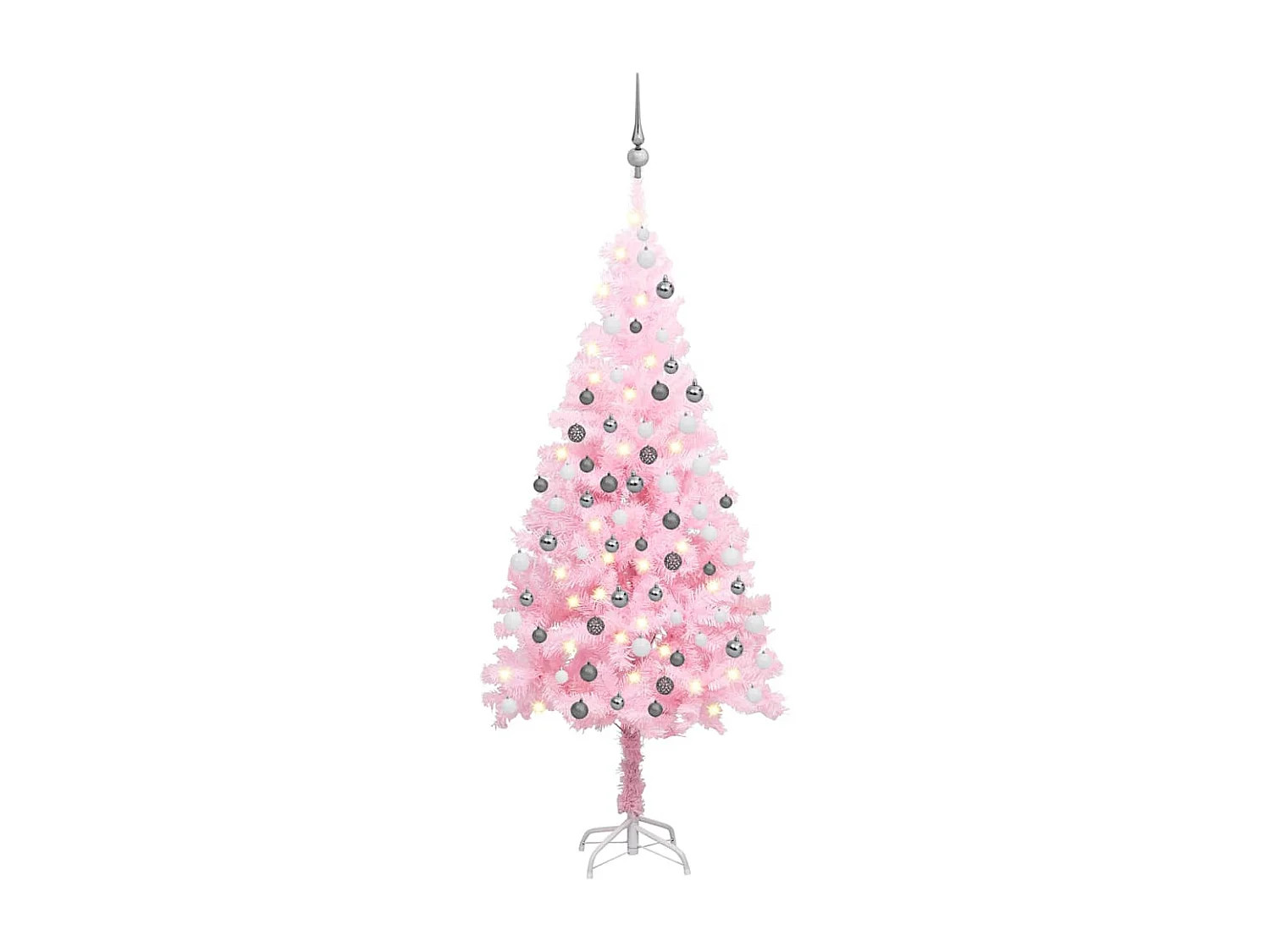 Arbre de Noël artificiel pré-éclairé et boules rose 180 cm PVC