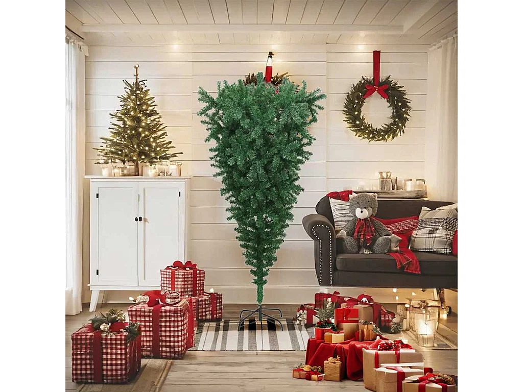Árbol de Navidad artificial invertido con soporte verde 180 cm