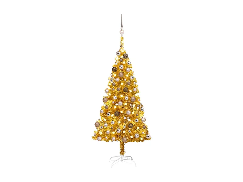 Arbre de Noël artificiel pré-éclairé et boules doré 120 cm PET