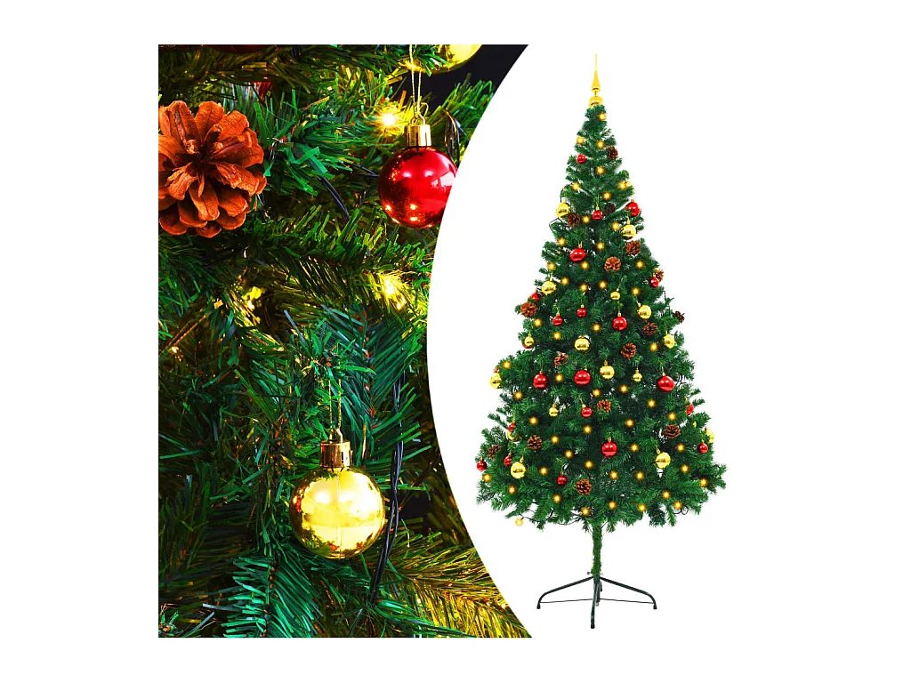 Árbol de Navidad artificial con bolas y luces LED verde 210 cm