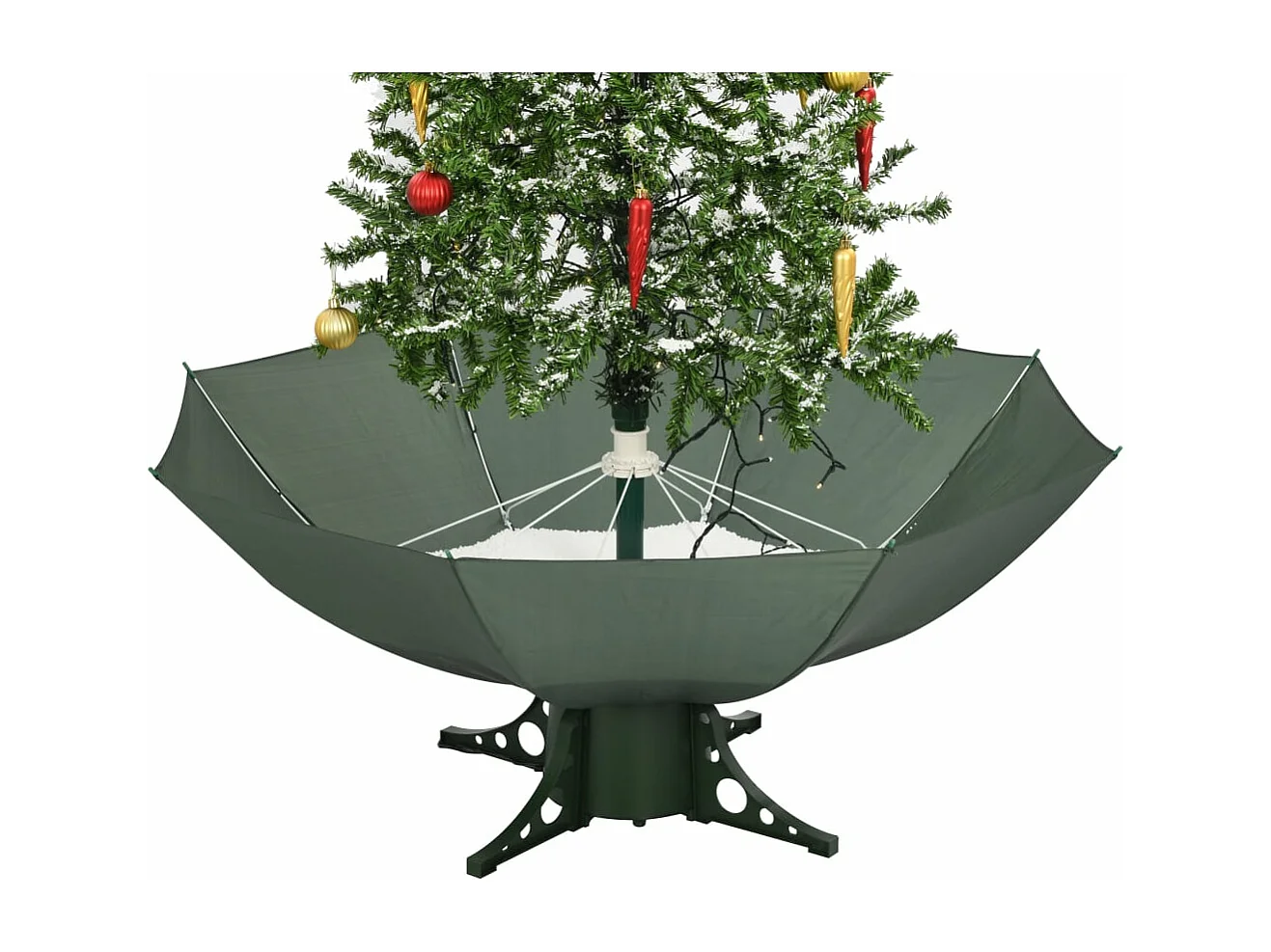 Arbre de Noël neigeux avec base de parapluie Vert 170 cm