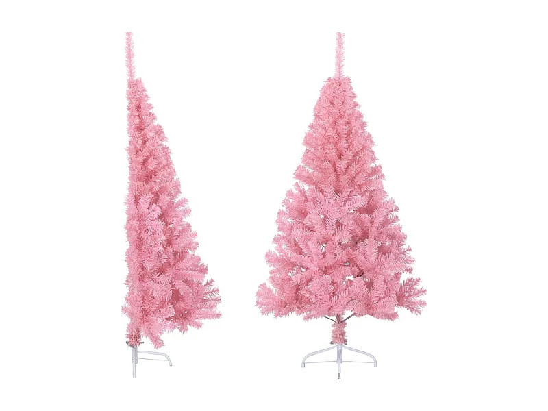 Medio árbol de Navidad artificial con soporte PVC rosa 150 cm