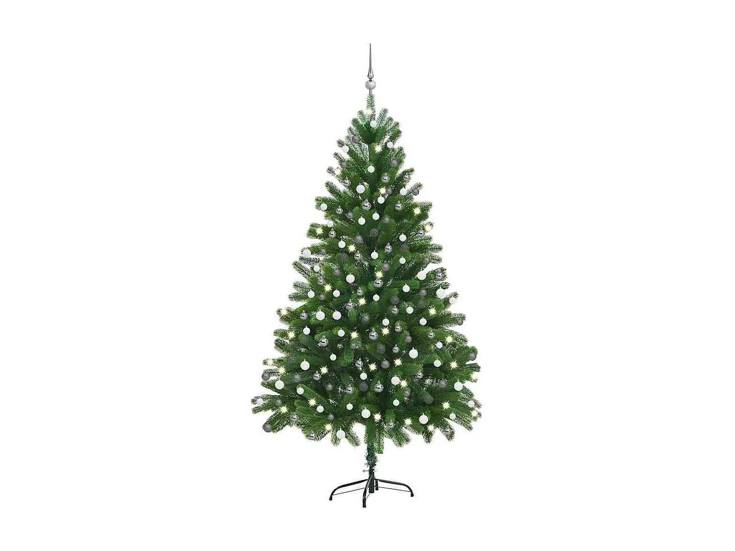 Árbol de Navidad preiluminado con luces y bolas verde 210 cm