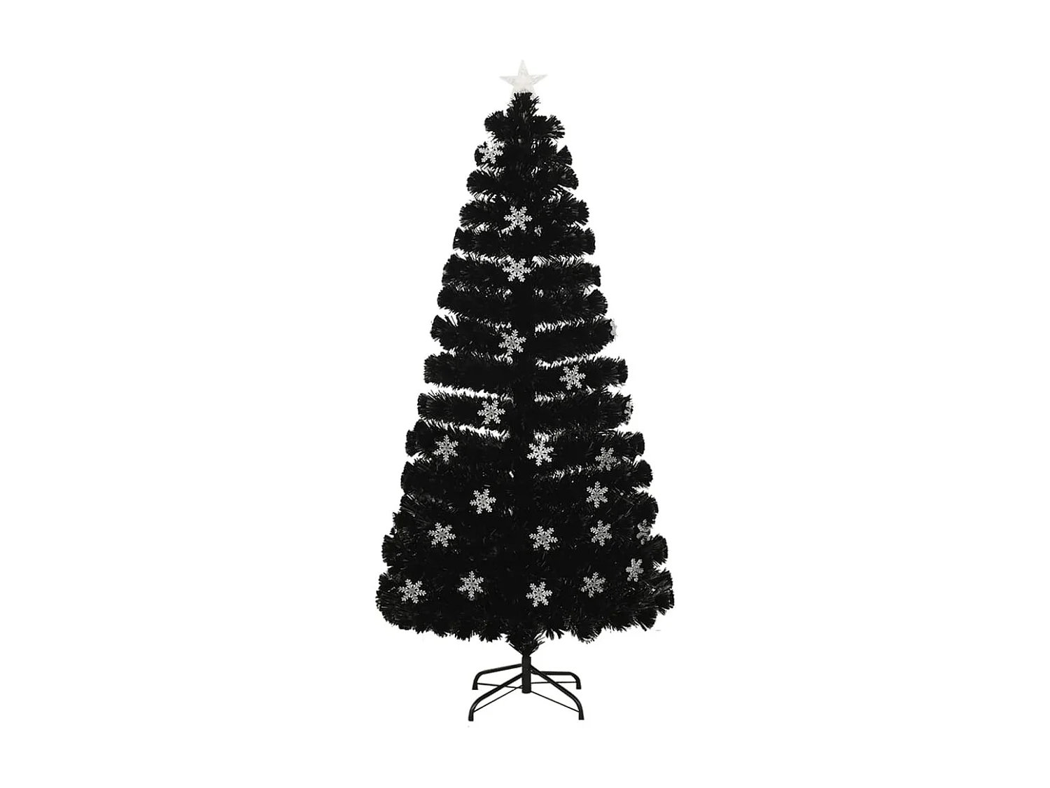 Kerstboom met LED-sneeuwvlokken 150 cm glasvezel zwart