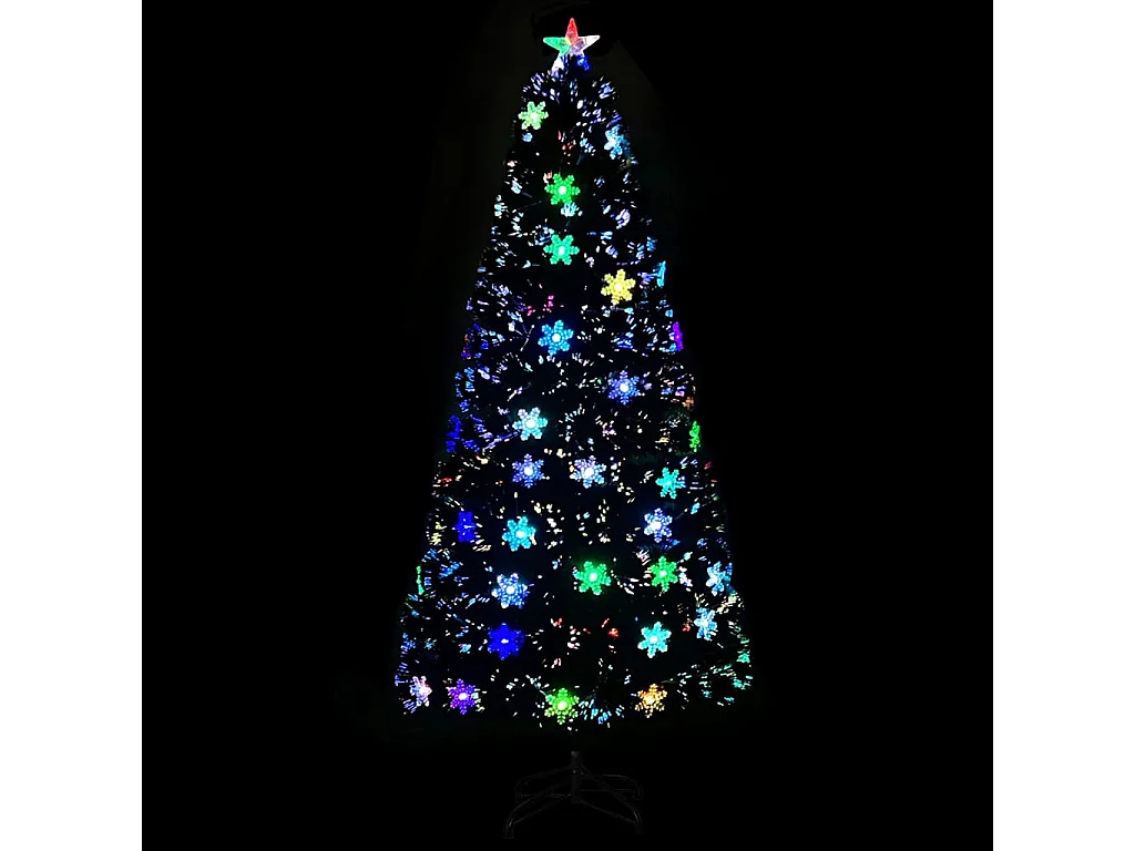 Kerstboom met LED-sneeuwvlokken 150 cm glasvezel zwart