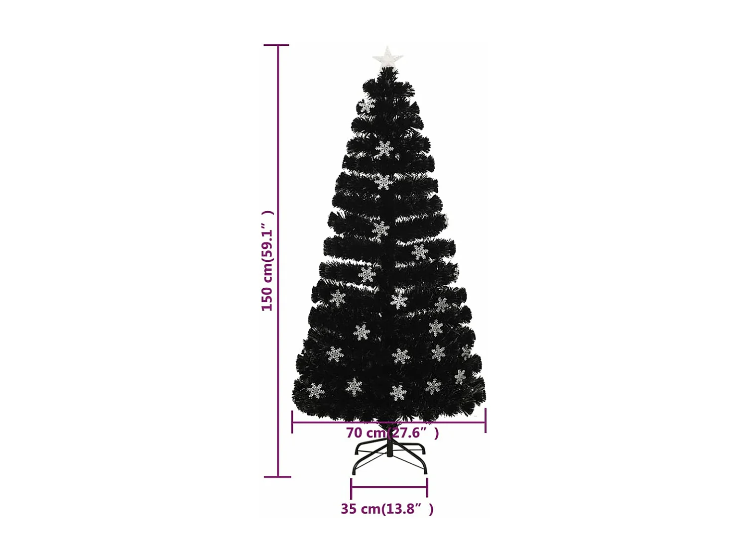 Kerstboom met LED-sneeuwvlokken 150 cm glasvezel zwart