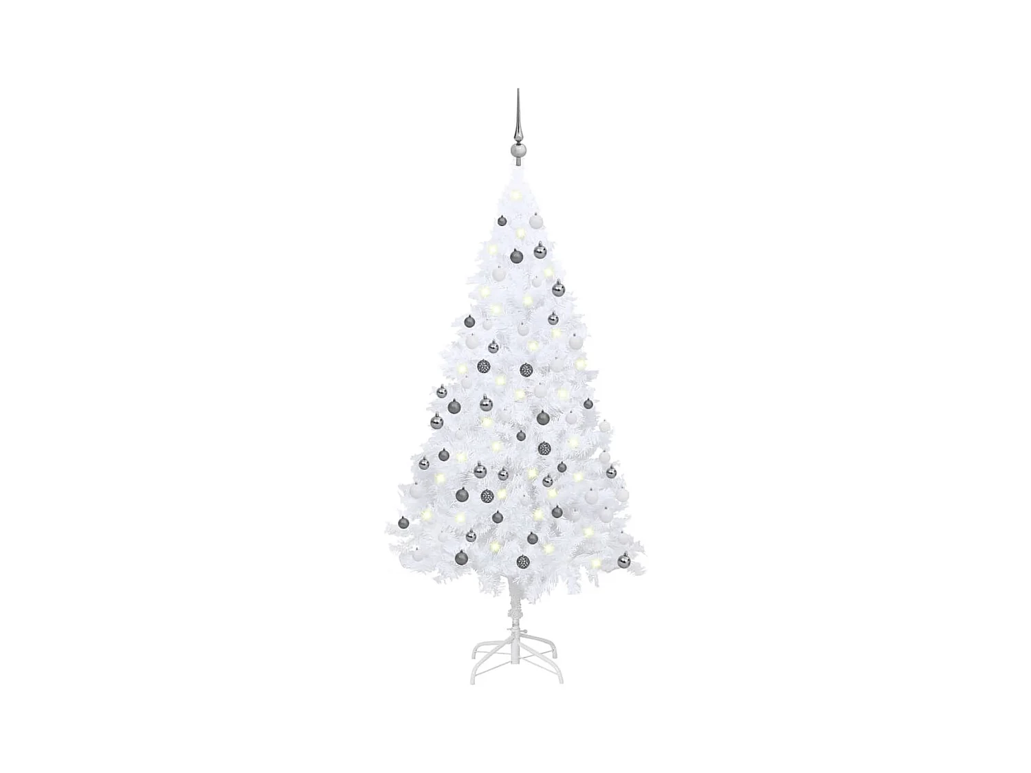 Kunstkerstboom met verlichting en kerstballen 120 cm PVC wit