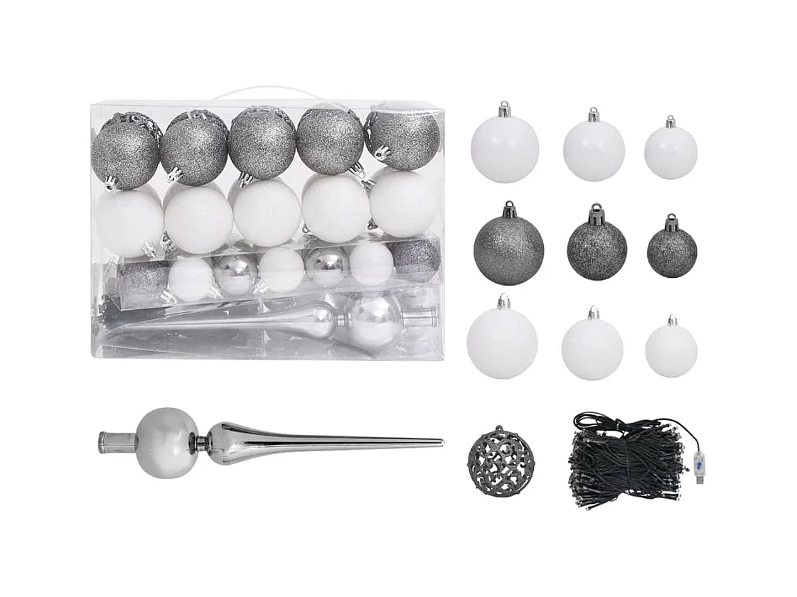 Arbre de Noël artificiel pré-éclairé et boules blanc 120 cm PVC
