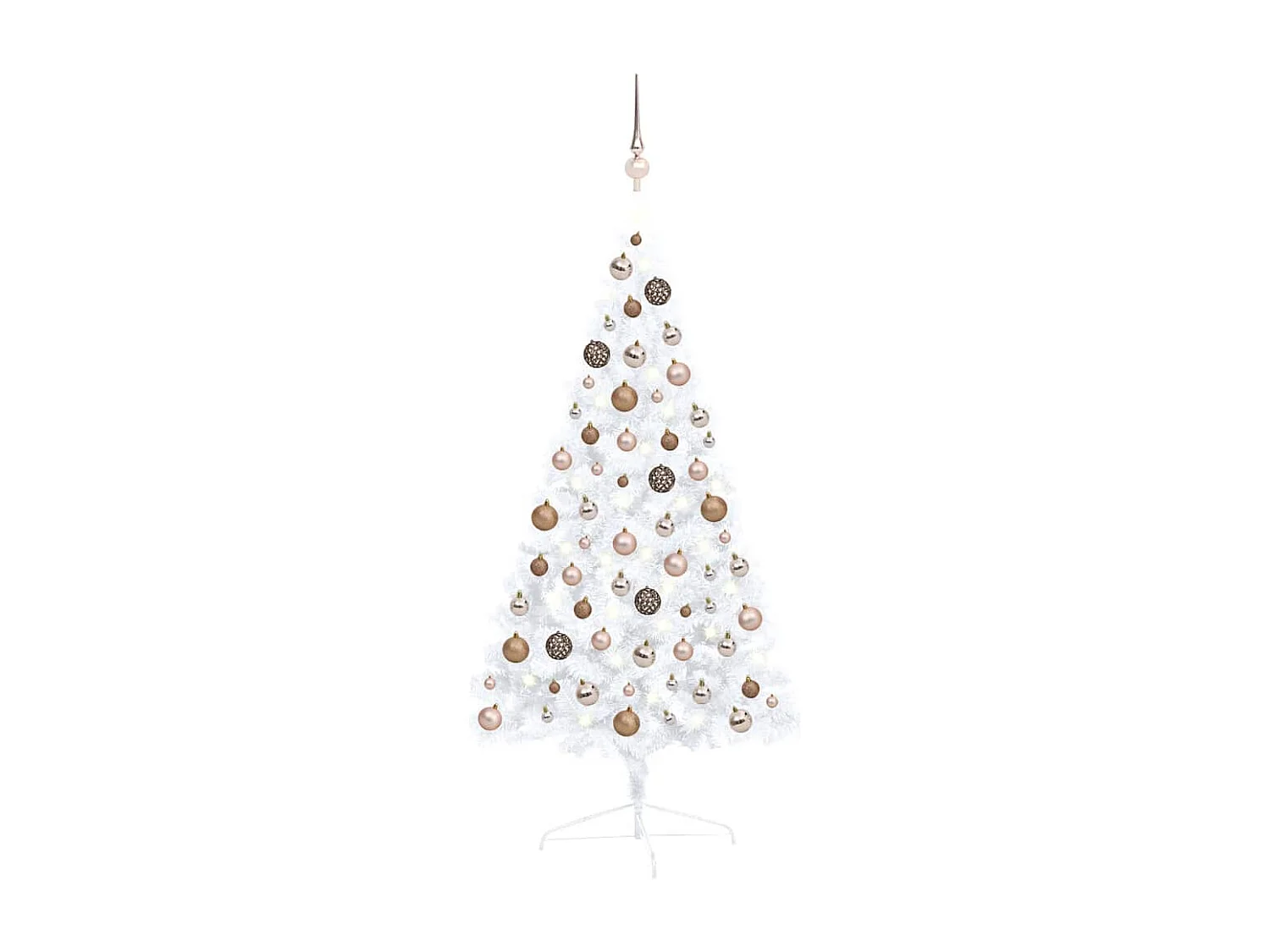 Demi-arbre de Noël artificiel pré-éclairé et boules blanc 120cm