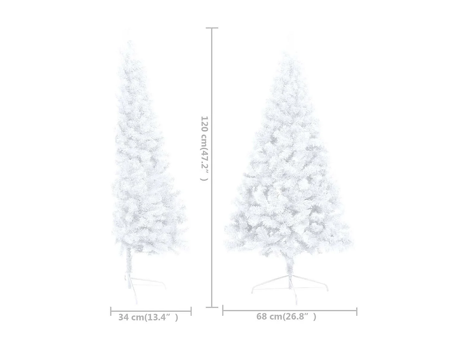 Demi-arbre de Noël artificiel pré-éclairé et boules blanc 120cm