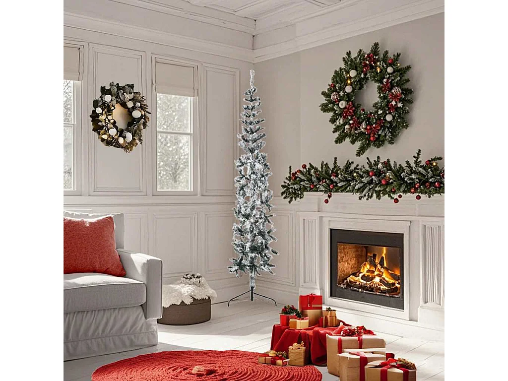 Kunstkerstboom half met sneeuw smal 180 cm